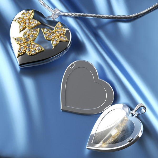 Customized Butterflies Heart Locket Necklace