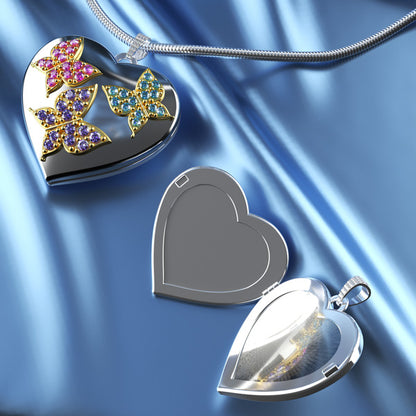 Customized Butterflies Heart Locket Necklace