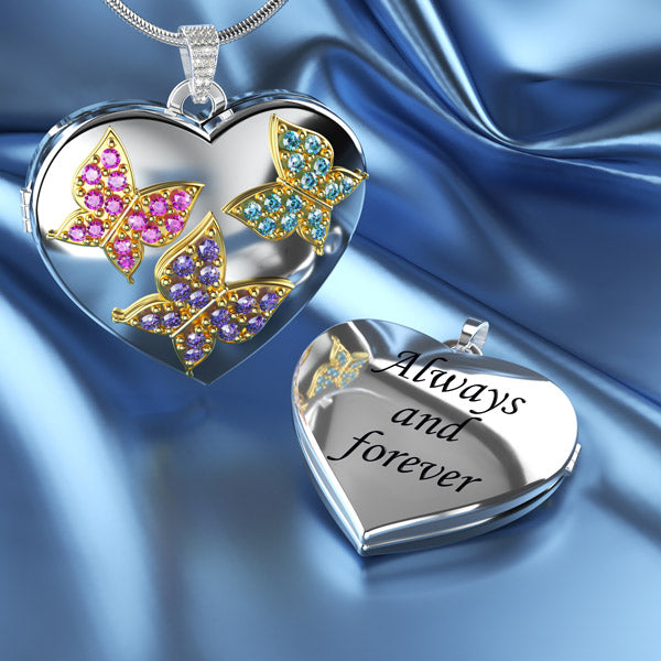 Customized Butterflies Heart Locket Necklace