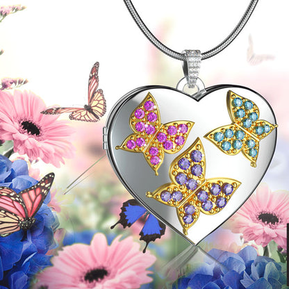 Customized Butterflies Heart Locket Necklace