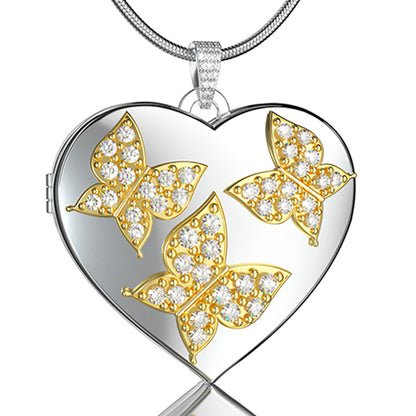 Customized Butterflies Heart Locket Necklace