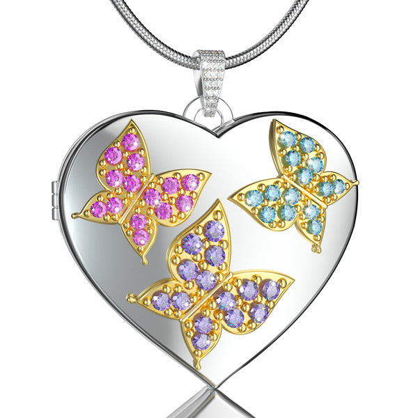 Customized Butterflies Heart Locket Necklace